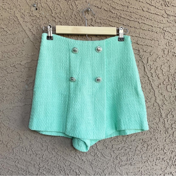 ZARA BLOGGER 2 Piece Co-ord Set Mint Green Textured Blazer Suit Jacket & Skort S - Picture 5 of 17